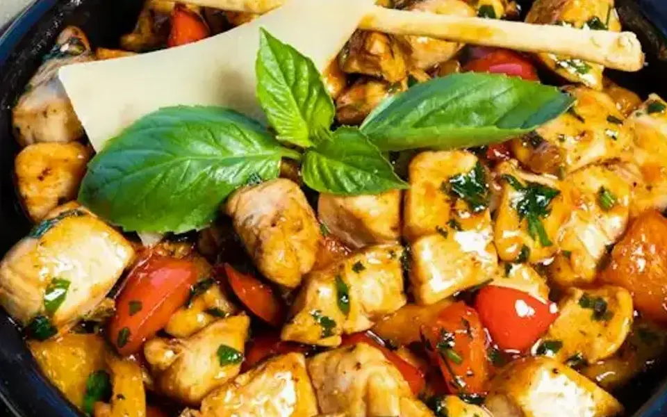 Chicken paprikash with peppers and potatoes
