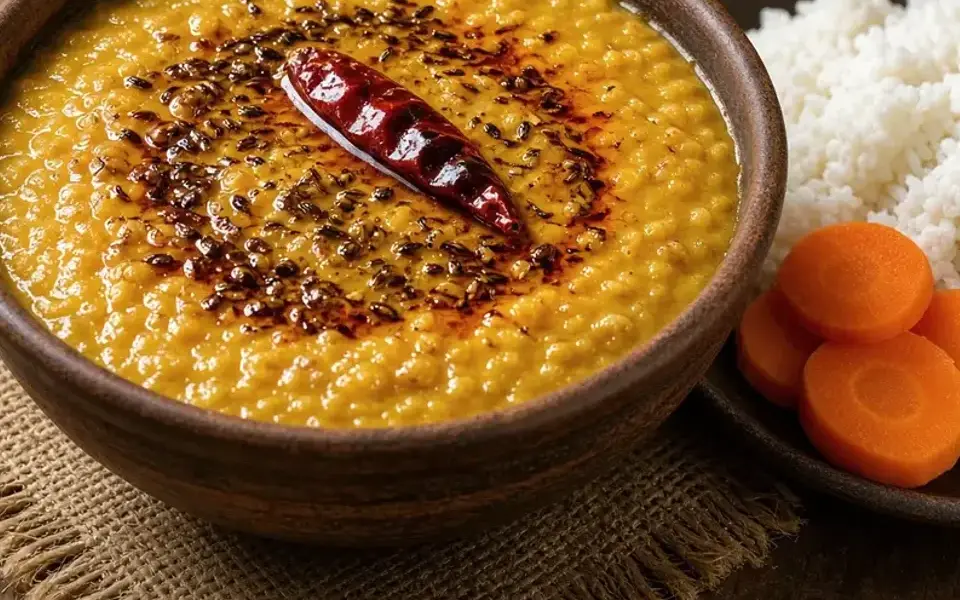 Daal mash with lentils, spinach, and rice