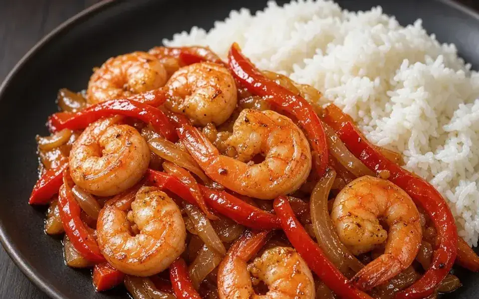 Enchilado with shrimp, peppers, and rice