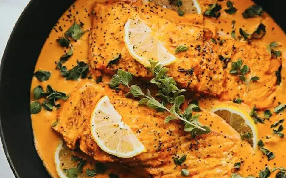 Fesenjan with chicken, spinach, and rice