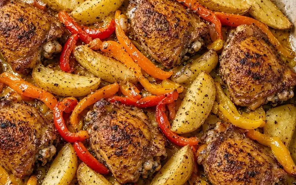 Jerk chicken with peppers and rice