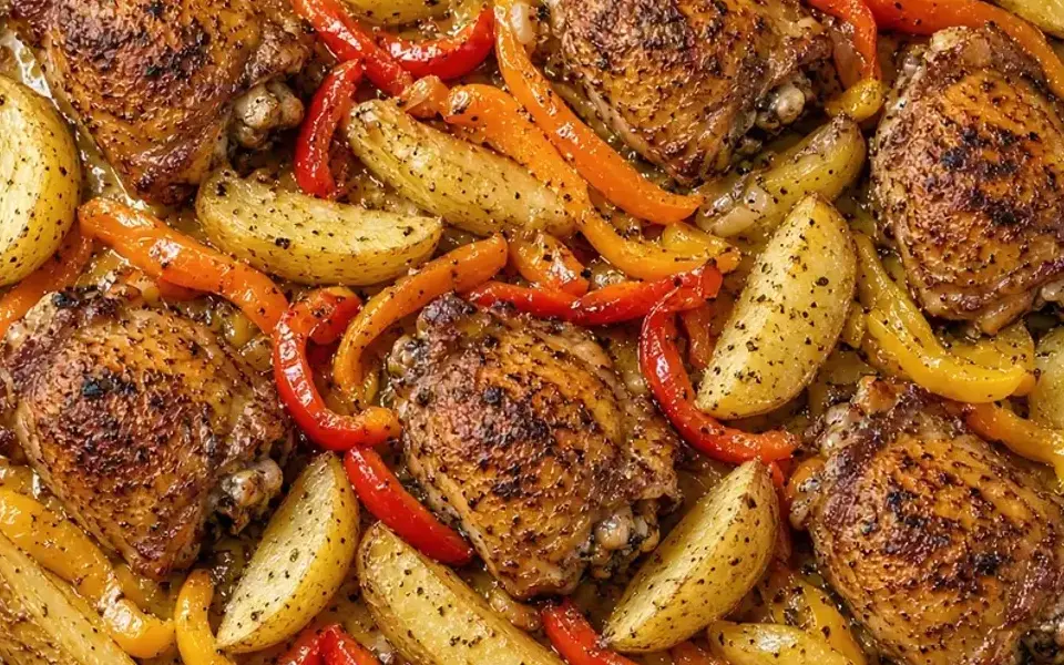 Jollof with chicken, peppers, and rice