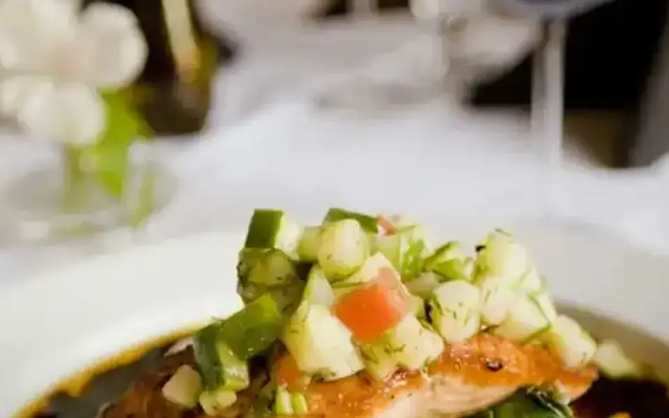 Ochazuke with salmon, spinach, and rice
