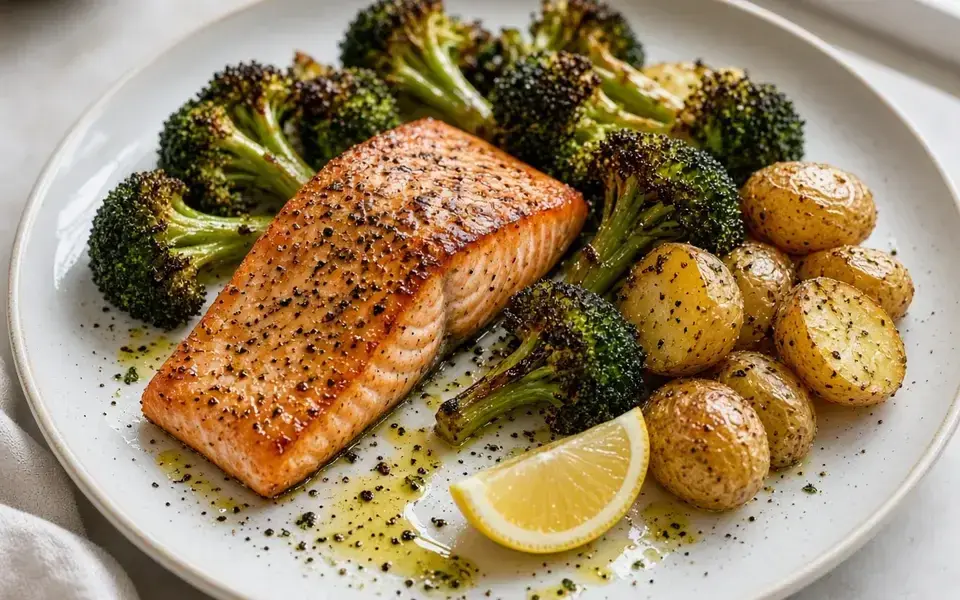 Salmon with broccoli and potatoes
