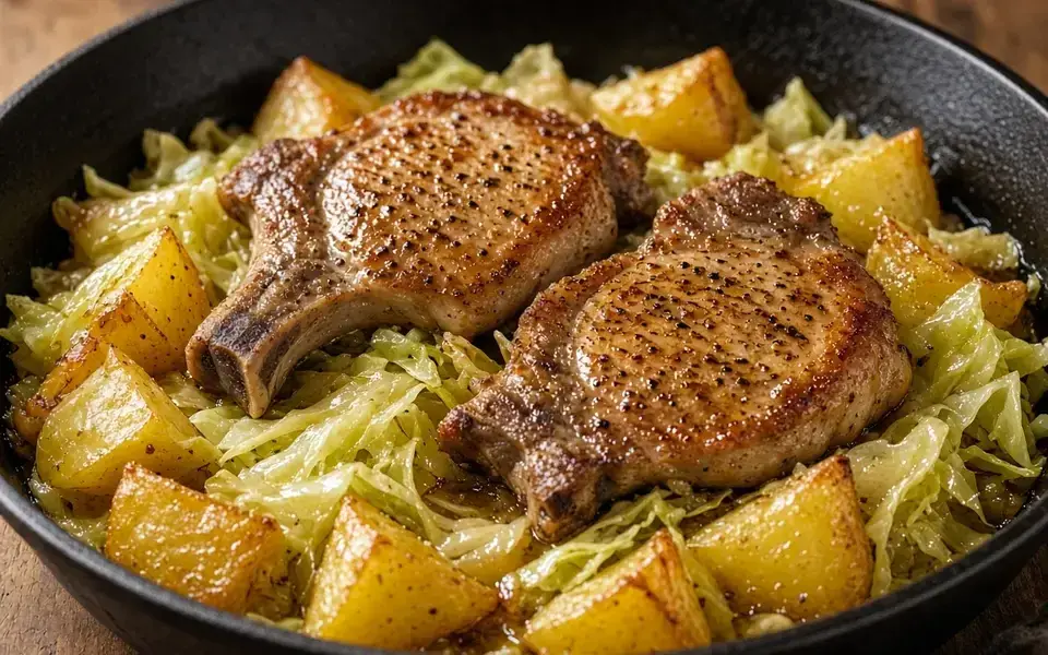 Schnitzel with pork, cabbage, and potatoes