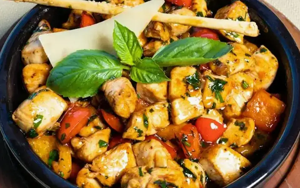 Youvetsi with chicken, tomatoes, and orzo